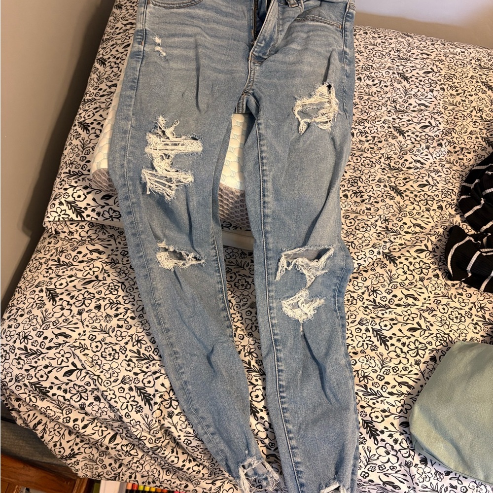 American Eagle Outfitters Blue Skinny Distressed Jeans